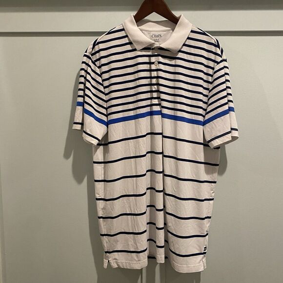 CHAPS Polo Mens Large White Striped Shirt Performance Golf Classic Preppy - Picture 3 of 11